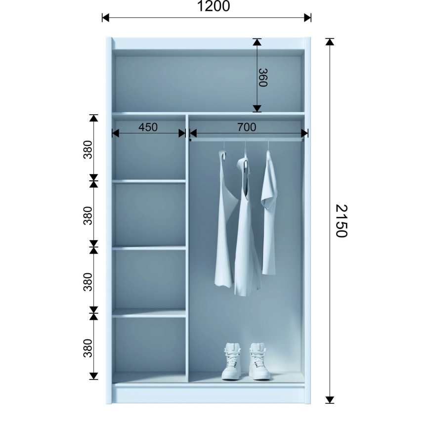 Vaatekaappi peilillä SABRINA 120x215 cm craft-tammi
