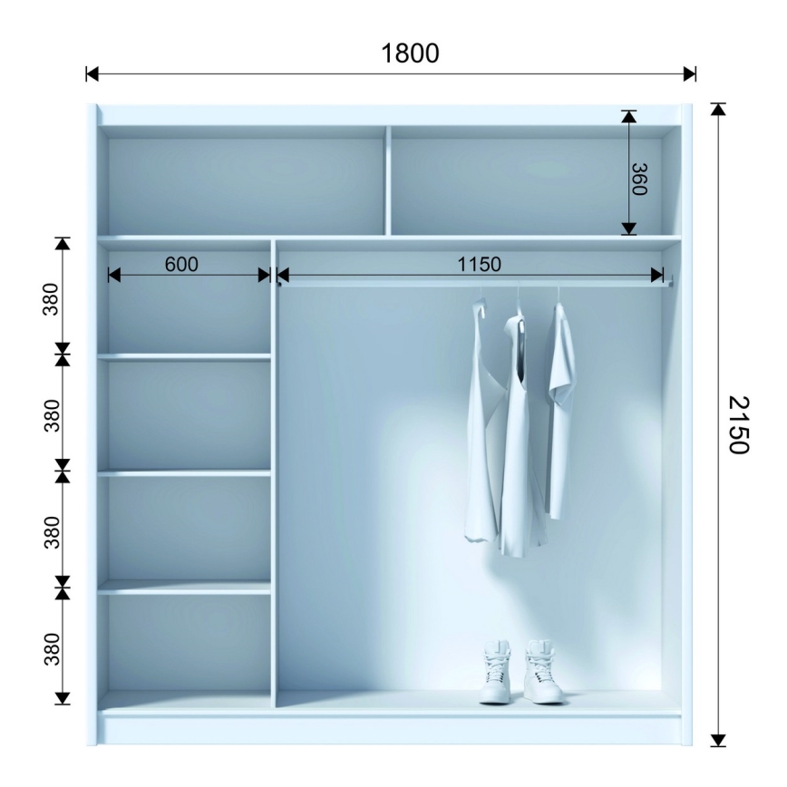 Vaatekaappi peilillä SABRINA 180x215 cm sonoma-tammi