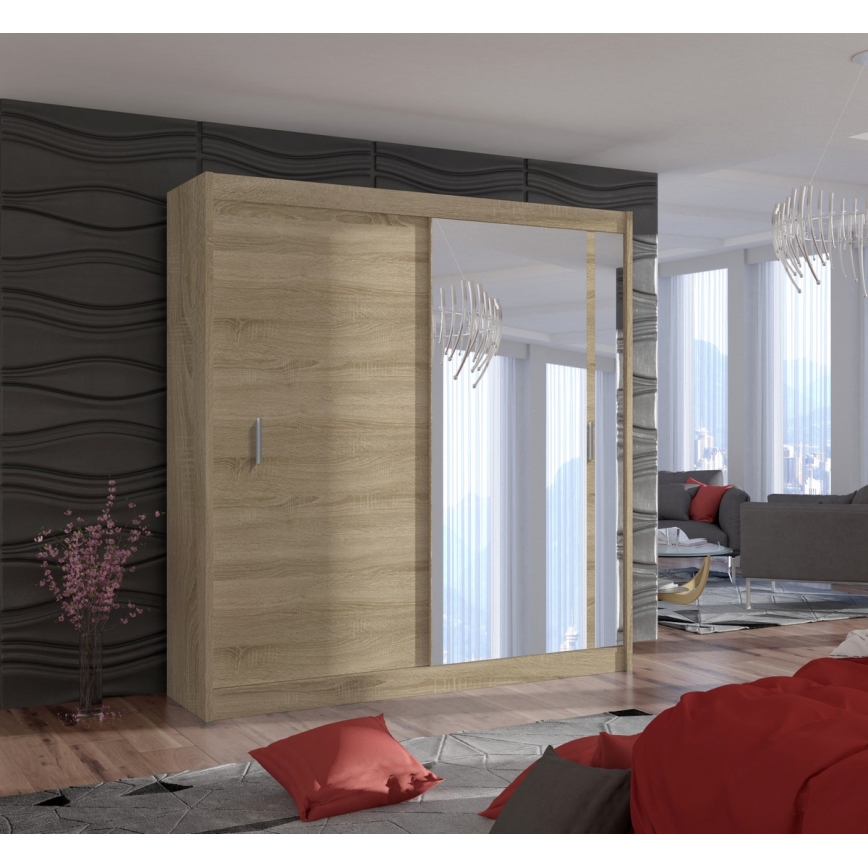 Vaatekaappi peilillä SABRINA 203x215 cm sonoma-tammi