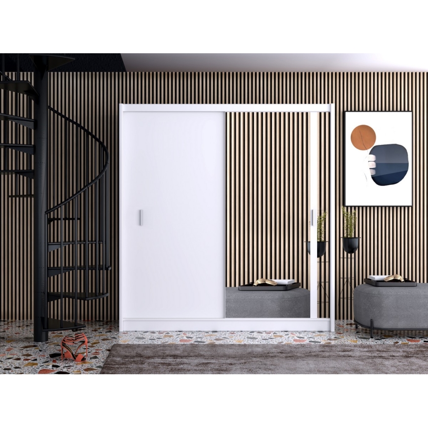 Vaatekaappi peilillä SABRINA 203x215 cm valkoinen