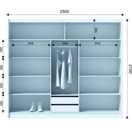 Vaatekaappi peilillä SABRINA 250x215 cm craft-tammi