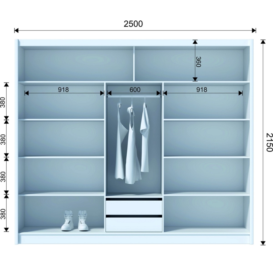 Vaatekaappi peilillä SABRINA 250x215 cm craft-tammi