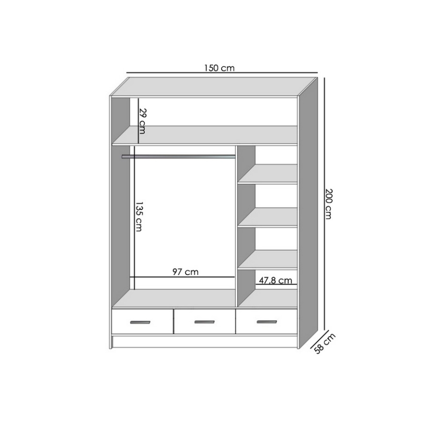 Vaatekaappi peilillä SANNA 150x215 cm sonoma-tammi