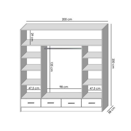 Vaatekaappi peilillä SANNA 200x215 cm sonoma-tammi