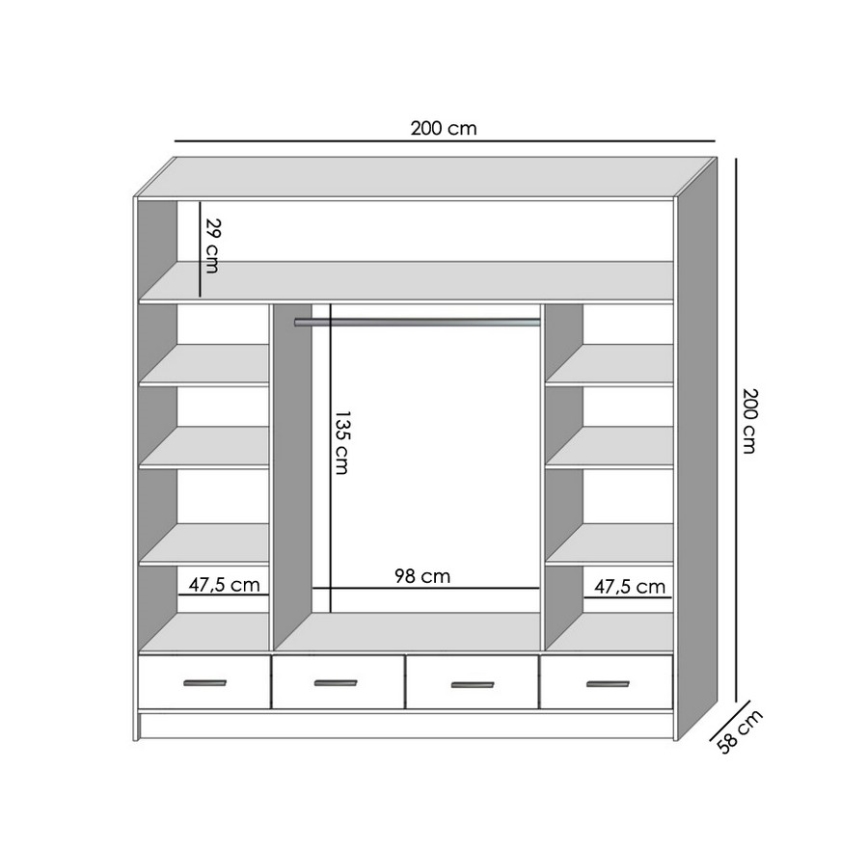Vaatekaappi peilillä SANNA 200x215 cm sonoma-tammi