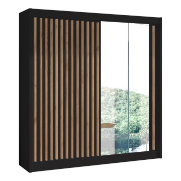 Vaatekaappi peilillä SANTINO 203x215x61 cm musta/craft-tammi