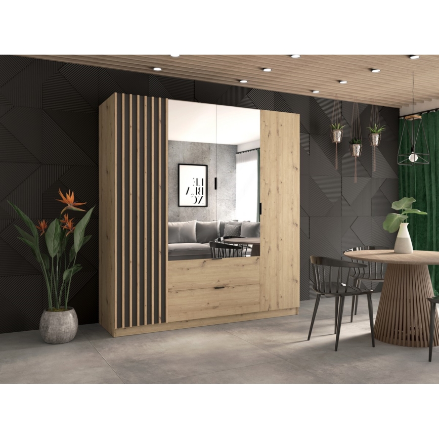 Vaatekaappi peilillä VISTA 200x215 cm artisan-tammi/grafiitti