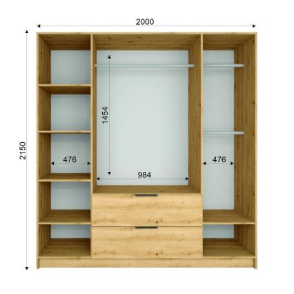 Vaatekaappi peilillä VISTA 200x215 cm artisan-tammi/grafiitti