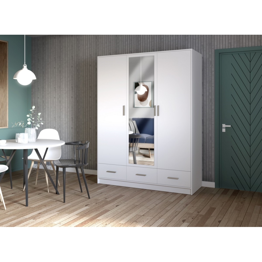 Vaatekaappi peilillä SANNA 150x215 cm valkoinen