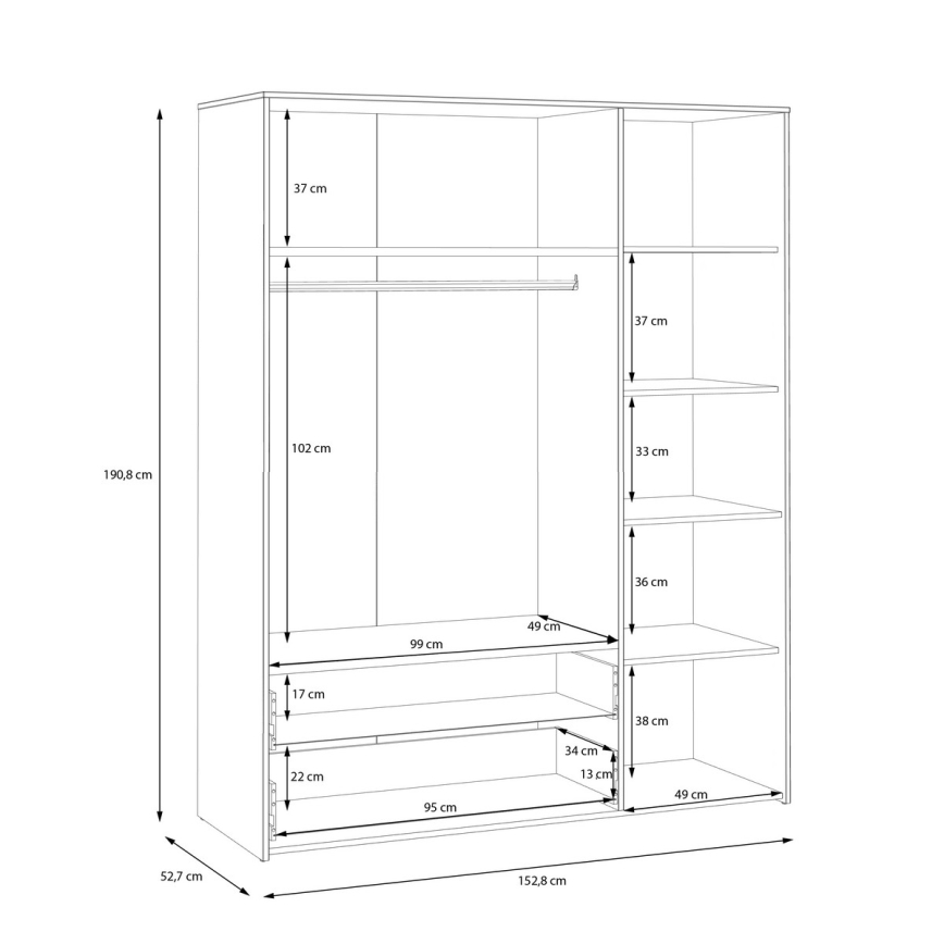Vaatekaappi URO 152x190 cm, artisan-tammi/valkoinen