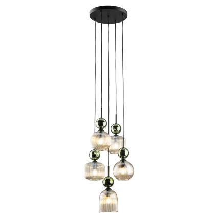 Vaijerikiinnitteinen riippuvalaisin SOPHIA 5xE14/10W/230V musta/vihreä/savuinen beige