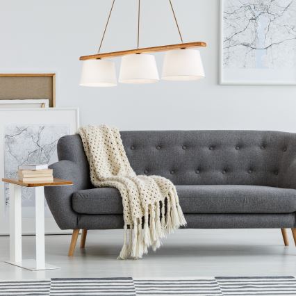 Vaijerilla ripustettava AIDA-riippuvalaisin 3xE27/60W/230V halkaisija 25 cm tammi