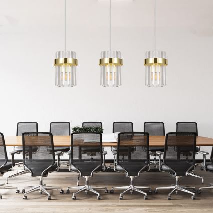 Vaijerilla ripustettava VETRO-riippuvalaisin 3xE14/10W/230V, kultainen