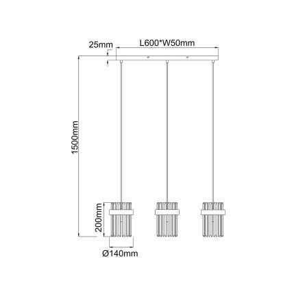 Vaijerilla ripustettava VETRO-riippuvalaisin 3xE14/10W/230V, kultainen