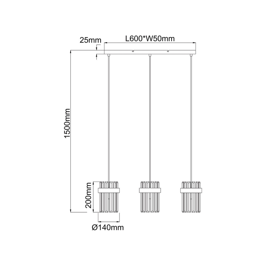 Vaijerilla ripustettava VETRO-riippuvalaisin 3xE14/10W/230V, kultainen