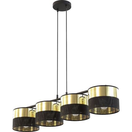 Vaijerilla varustettu riippuvalaisin LUX 4xE27/15W/230V musta/kulta