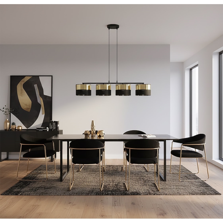 Vaijerilla varustettu riippuvalaisin LUX 4xE27/15W/230V musta/kulta