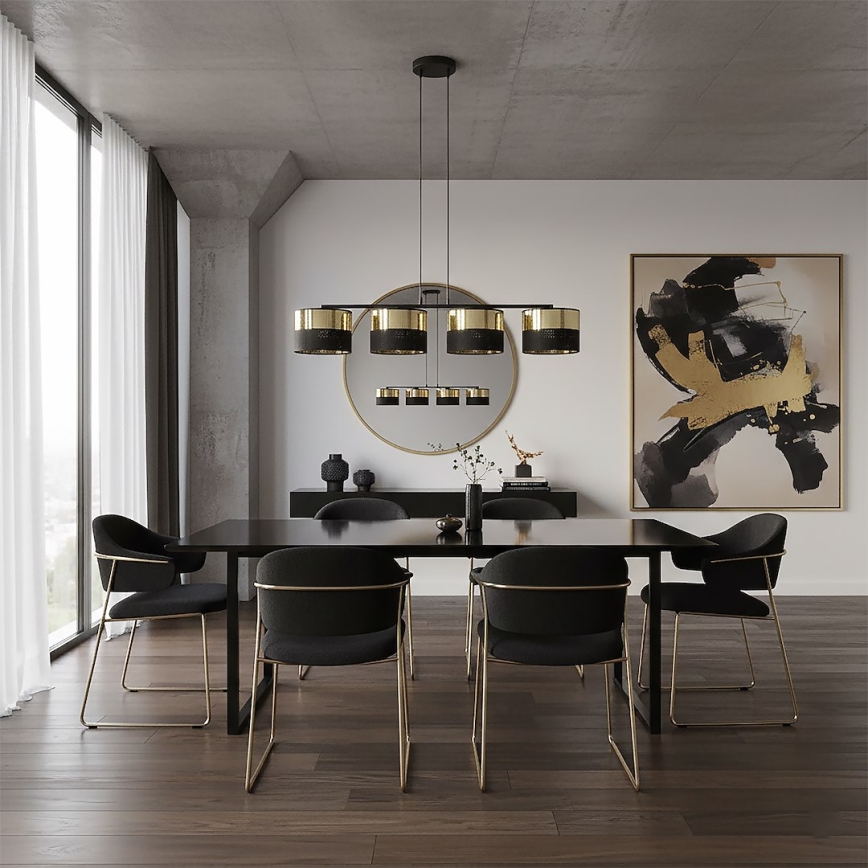Vaijerilla varustettu riippuvalaisin LUX 4xE27/15W/230V musta/kulta