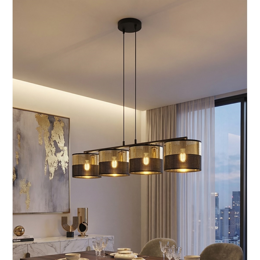 Vaijerilla varustettu riippuvalaisin LUX 4xE27/15W/230V musta/kulta