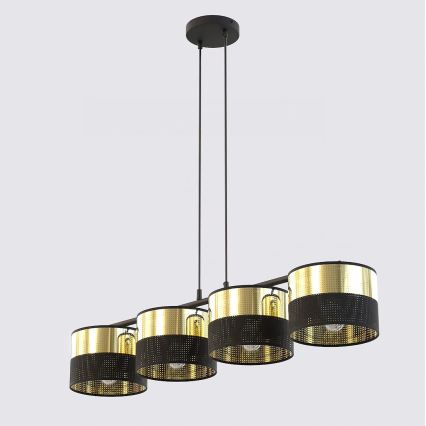 Vaijerilla varustettu riippuvalaisin LUX 4xE27/15W/230V musta/kulta