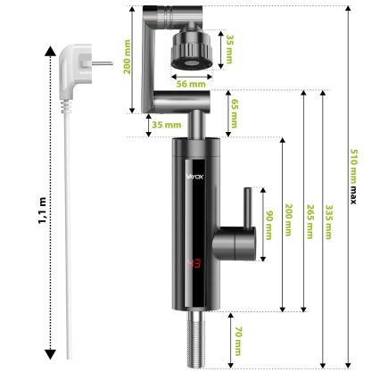 Välitön vedenlämmitin LED mukana näyttö 3000W/230V IPX4 antrasiitti