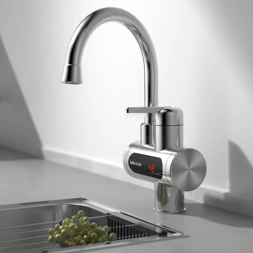 Välitön vedenlämmitin LED mukana näyttö 3000W/230V IPX4 ruostumaton