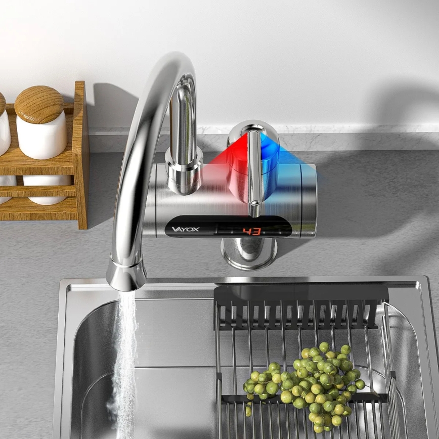 Välitön vedenlämmitin LED mukana näyttö 3000W/230V IPX4 ruostumaton