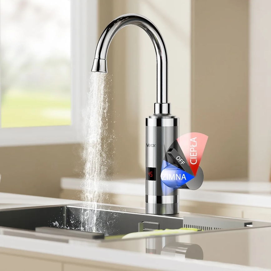 Välitön vedenlämmitin LED mukana näyttö 3000W/230V IPX4 ruostumaton