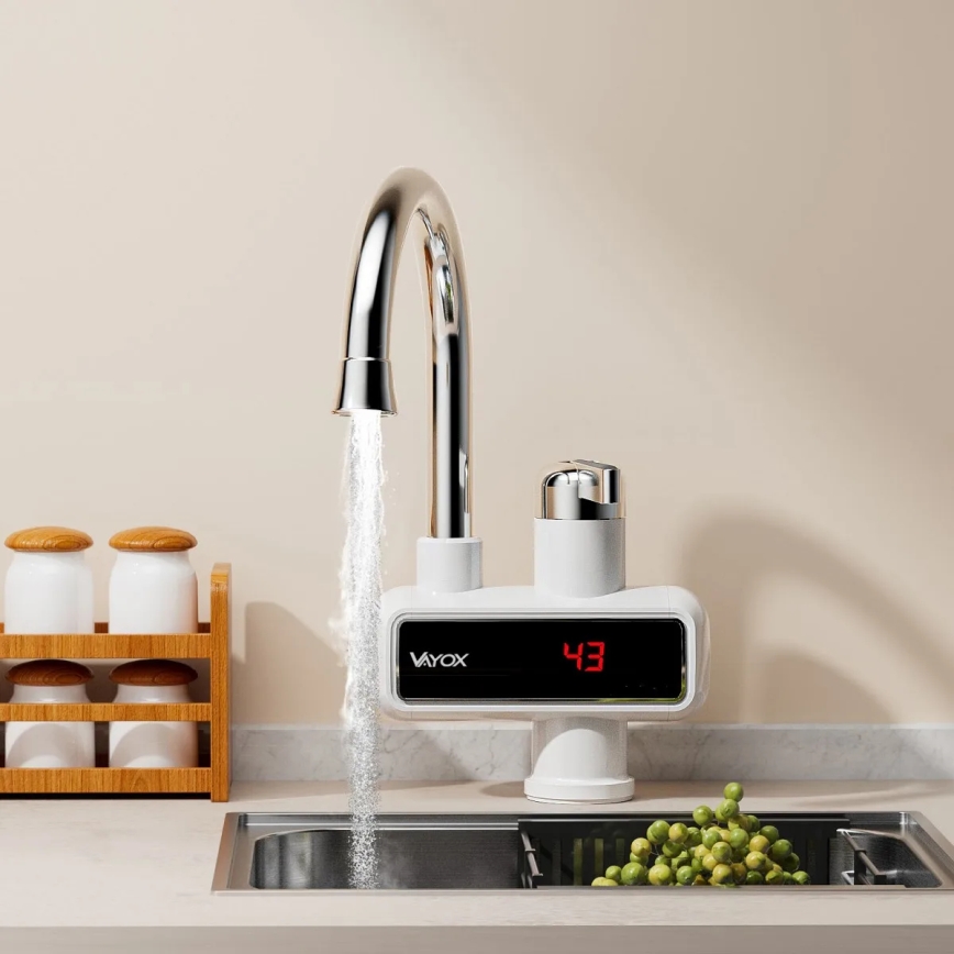 Välitön vedenlämmitin LED mukana näyttö 3000W/230V IPX4 valkoinen