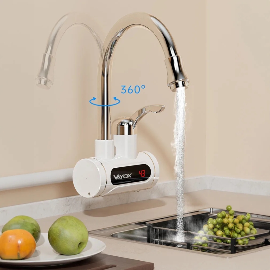 Välitön vedenlämmitin LED mukana näyttö 3000W/230V IPX4 valkoinen