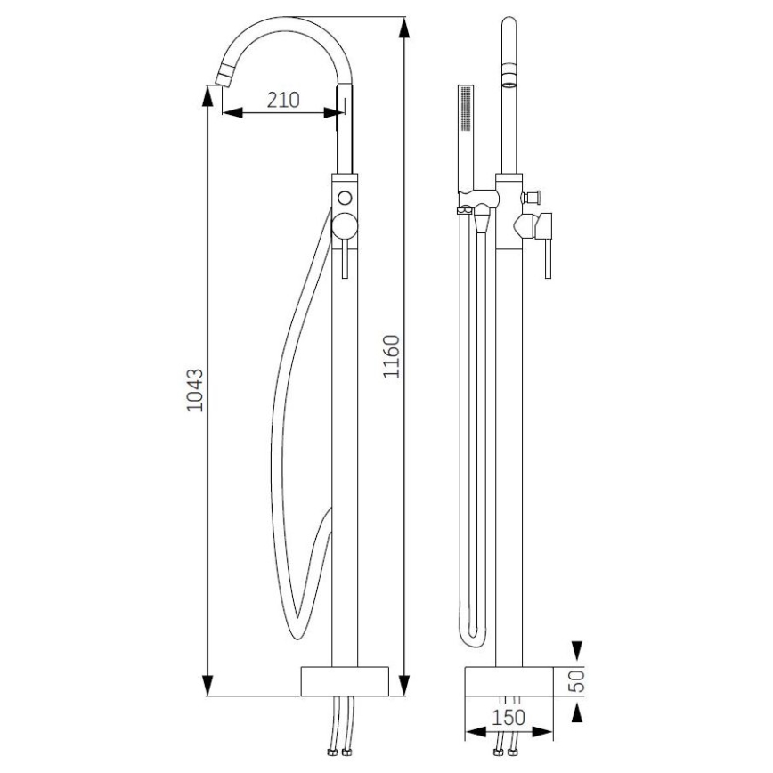 Vapaasti seisova kylpyammesetti ammehanalla, 116 cm, musta