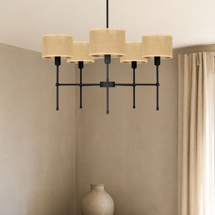 Varrellinen kattokruunu MADELA 5xE14/40W/230V juutti/musta