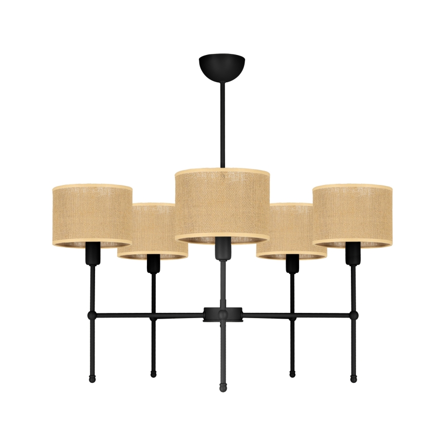 Varrellinen kattokruunu MADELA 5xE14/40W/230V juutti/musta