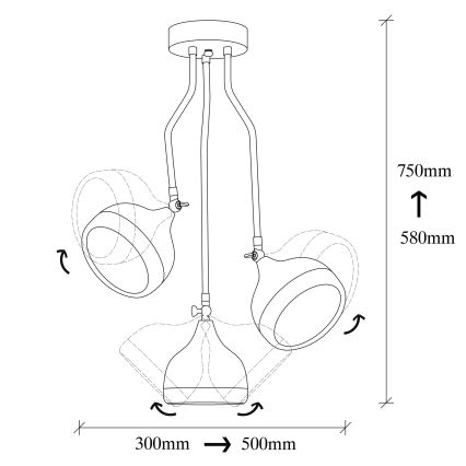 Varrellinen kattokruunu YILDO 3xE27/40W/230V musta/kupari