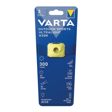 Varta 18631201401 - Säädettävä LED-otsalamppu ladattava ULKOILUURHEILU LED/5V 600 mAh IPX4 keltainen