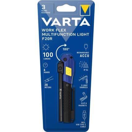 Varta 18649101401 - Ladattava LED-taskulamppu WORK FLEX F20R LED/5V IP54
