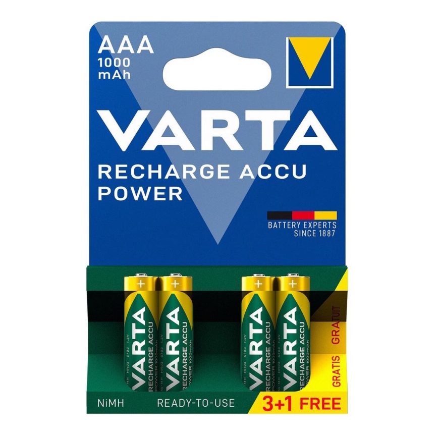 Varta 5703301494 - 3+1 pcs Uudelleenladattavat patterit ACCU AAA Ni-MH/1000mAh/1,2V