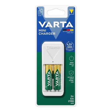 Varta 57656101451 - 2-paikkainen AA/AAA-paristojen laturi, sopii jopa 2100 mAh:n ladattaville paristoille, 230 V