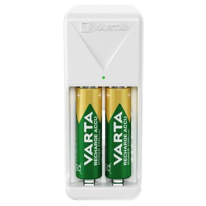 Varta 57656101451 - 2-paikkainen AA/AAA-paristojen laturi, sopii jopa 2100 mAh:n ladattaville paristoille, 230 V