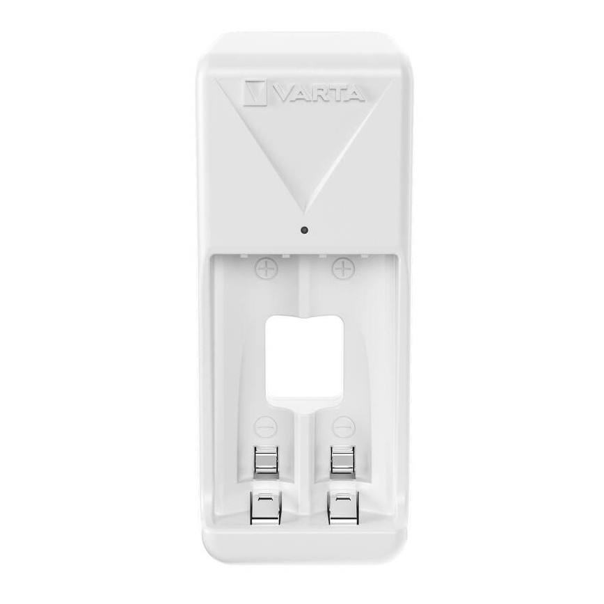 Varta 57656101451 - 2-paikkainen AA/AAA-paristojen laturi, sopii jopa 2100 mAh:n ladattaville paristoille, 230 V