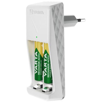 Varta 57656101451 - 2-paikkainen AA/AAA-paristojen laturi, sopii jopa 2100 mAh:n ladattaville paristoille, 230 V