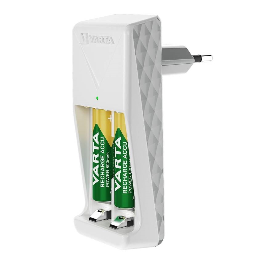 Varta 57656101451 - 2-paikkainen AA/AAA-paristojen laturi, sopii jopa 2100 mAh:n ladattaville paristoille, 230 V