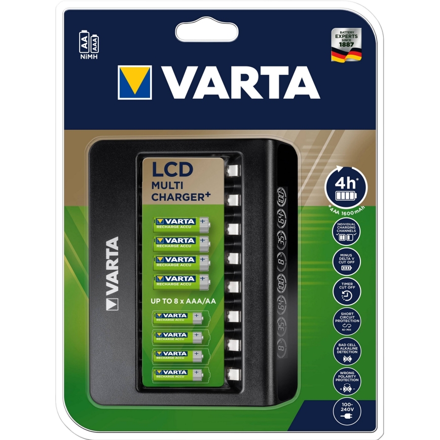 Varta 57681 - LCD-älylaturi 8xAA / AAA, lataus 2h