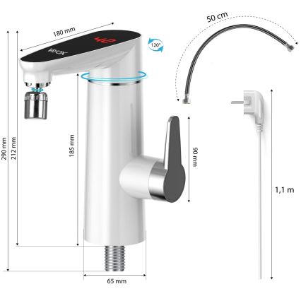 Vedenvesivaraaja LED-näytöllä 3000W/230V IPX4 valkoinen