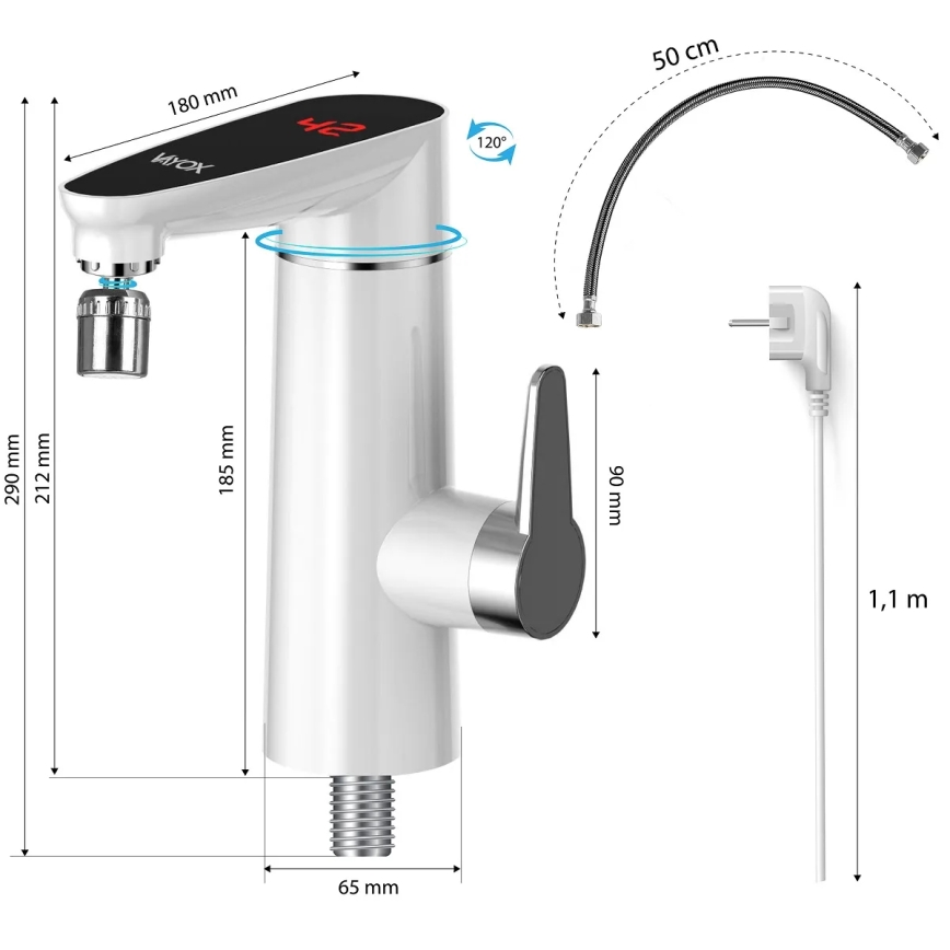 Vedenvesivaraaja LED-näytöllä 3000W/230V IPX4 valkoinen