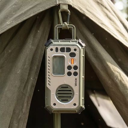 Retkiradio käsikampilla, aurinkopaneelilla ja LED-taskulampulla, jossa virtapankkitoiminto 5V/3xAAA/2000 mAh, IPX4, vihreä