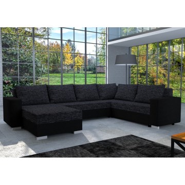 Verhoiltu monikäyttöinen U-muotoinen avattava sohva YORK, musta/antrasiitti