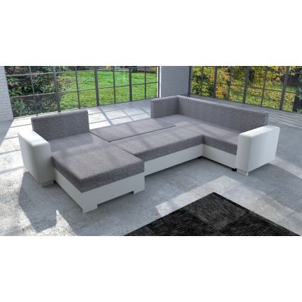 Verhoiltu, monikäyttöinen U-muotoinen avattava sohva YORK valkoinen/harmaa