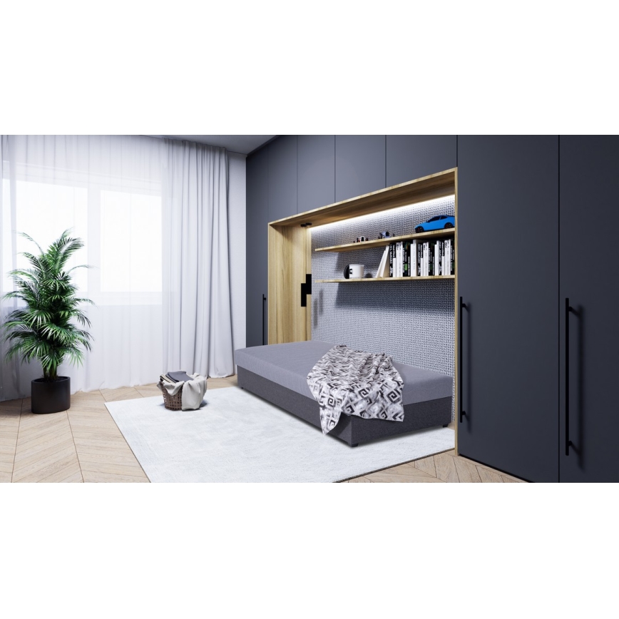 Verhoiltu päivävuode JACOB XL säilytystilalla, kantavuus 130 kg, 90x200 cm, harmaa