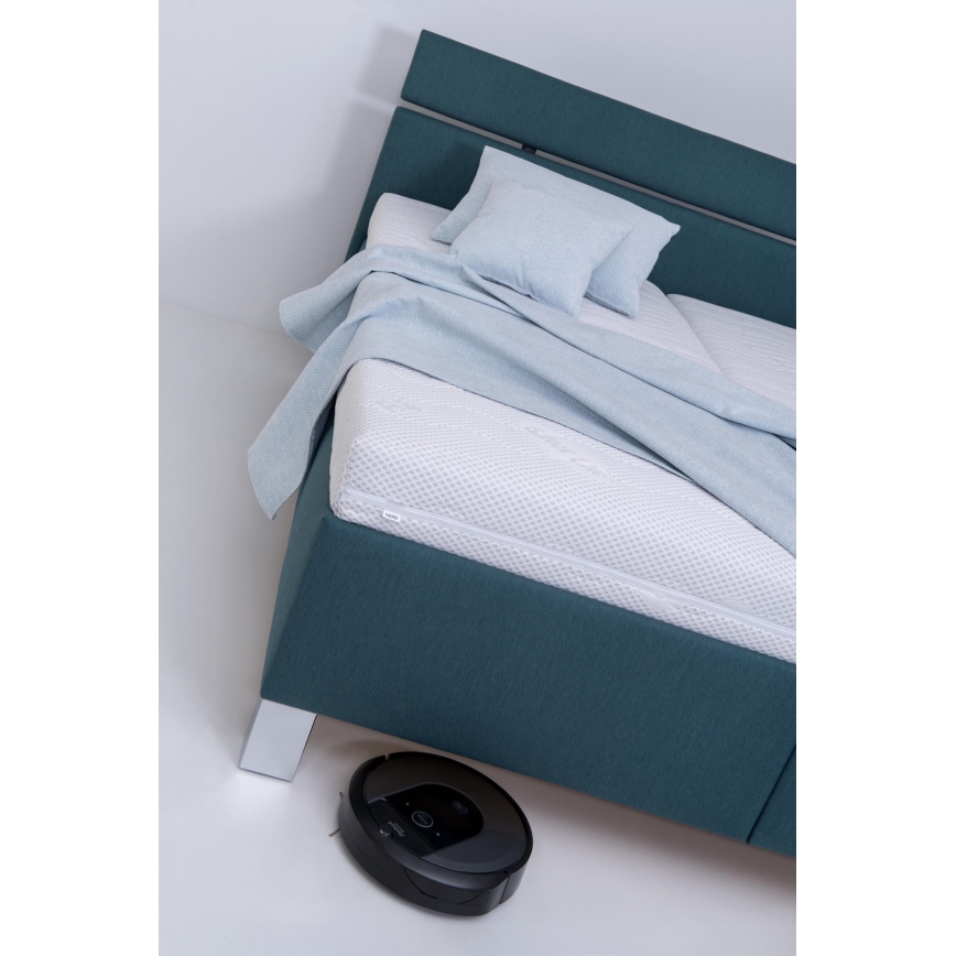 Verhoiltu sänky patjalla ja säilytystilalla ALIS 180x200 cm petrolinsininen